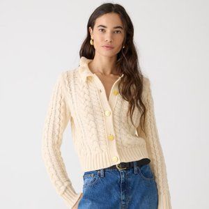 Brand New XS J. Crew Cable-knit Ruffleneck Cardigan Sweater in Buttercream
